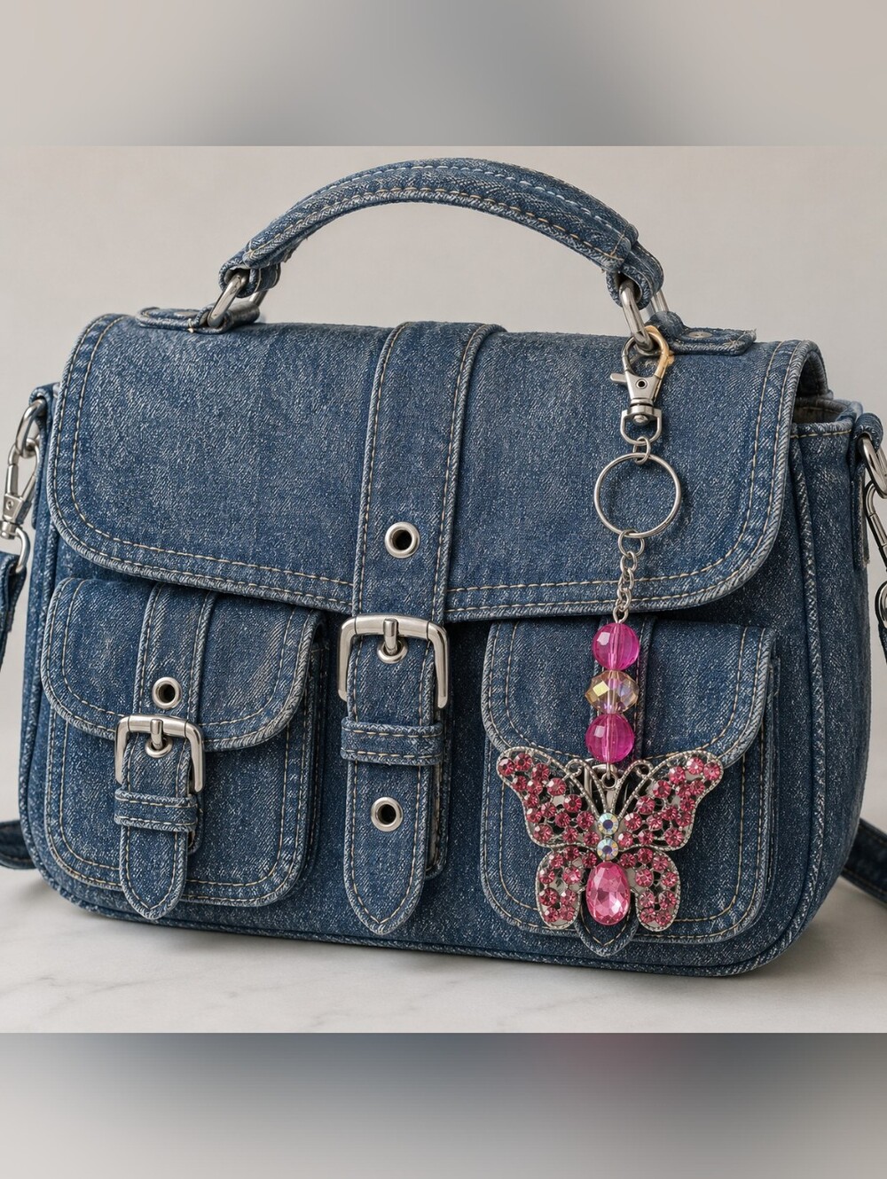 Pink Rhinestone Butterfly Bag Charm/Keychain